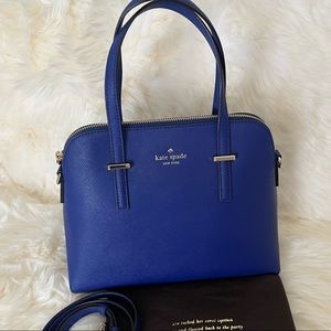Kate Spade Royal Blue Safiano Crosshatch Leather Satchel w/adj crossbody strap